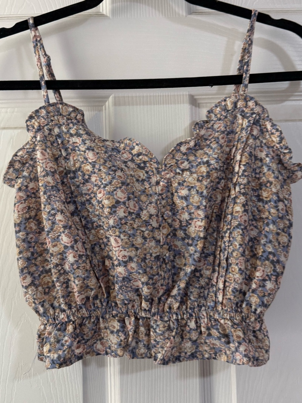 CottageCore Blu Pepper Floral Ruffle Smocked Cami small cropped garden